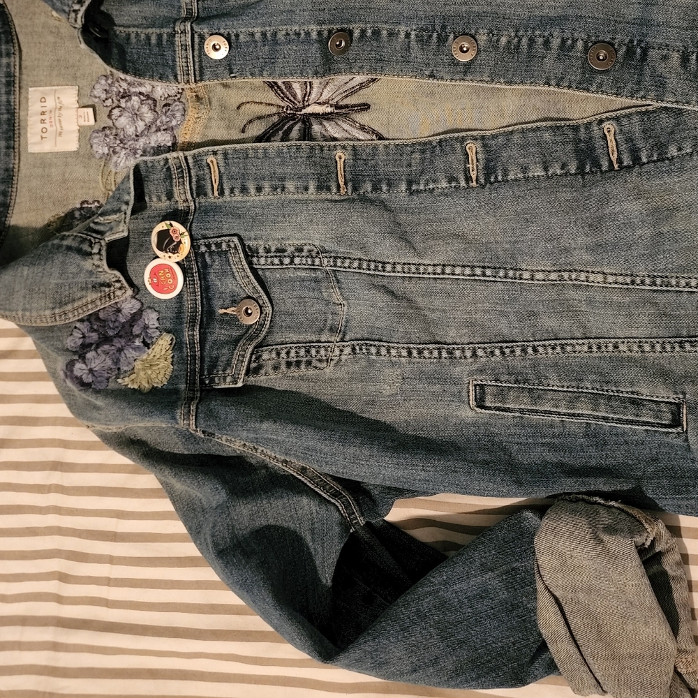 Torrid Blue Jean Jacket with Butterfly and Floral Embroidery - Picture 9 of 11